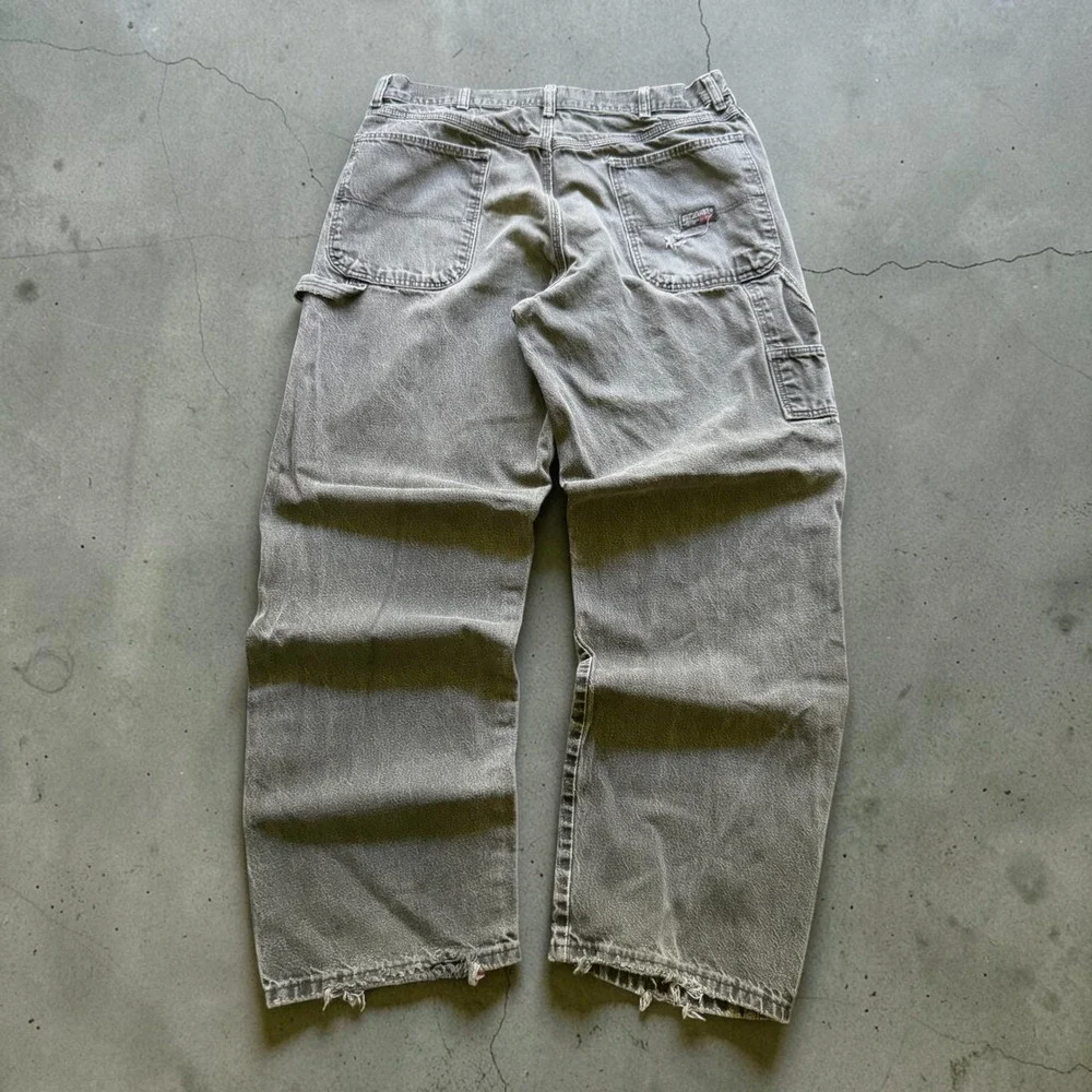 NRG Jeans Co Mens Gray Carpenter Pants Distressed Denim Utility Workwear 34x32